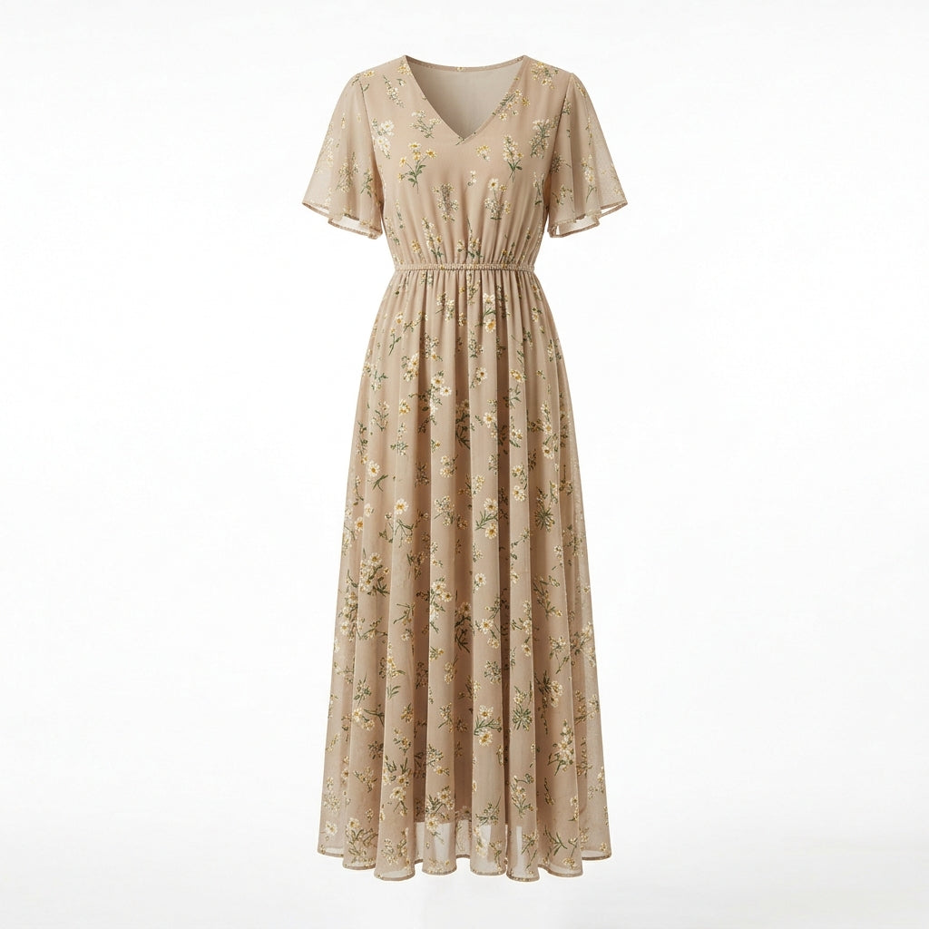 Floral Print Chiffon A-Line Maxi Dress