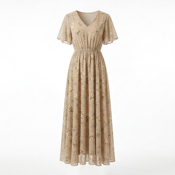 Floral Print Chiffon A-Line Maxi Dress