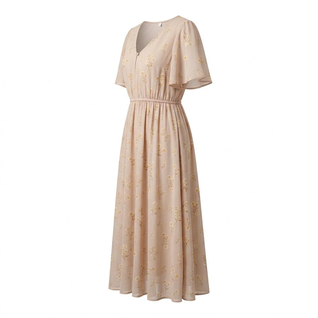 Floral Print Chiffon A-Line Maxi Dress