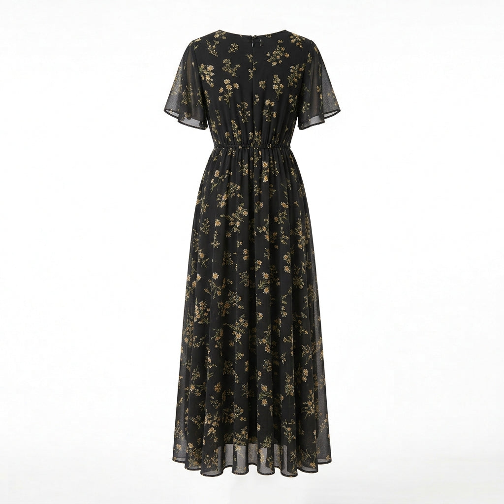 Floral Print Chiffon A-Line Maxi Dress