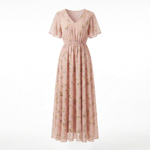 Floral Print Chiffon A-Line Maxi Dress
