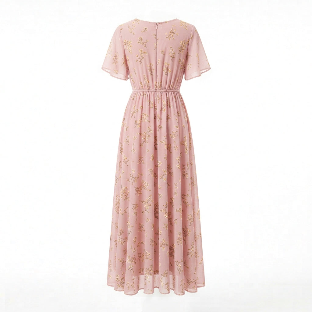 Floral Print Chiffon A-Line Maxi Dress