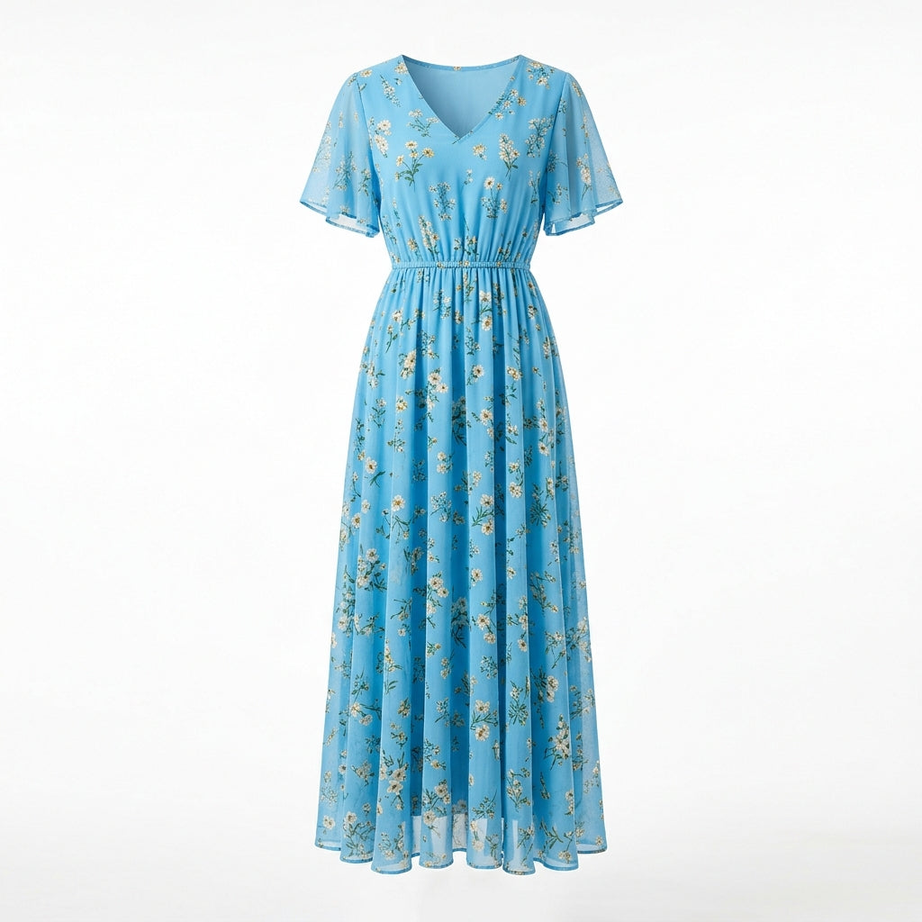 Floral Print Chiffon A-Line Maxi Dress