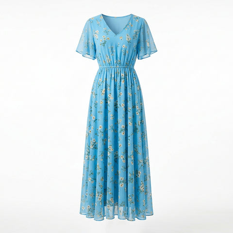 Floral Print Chiffon A-Line Maxi Dress
