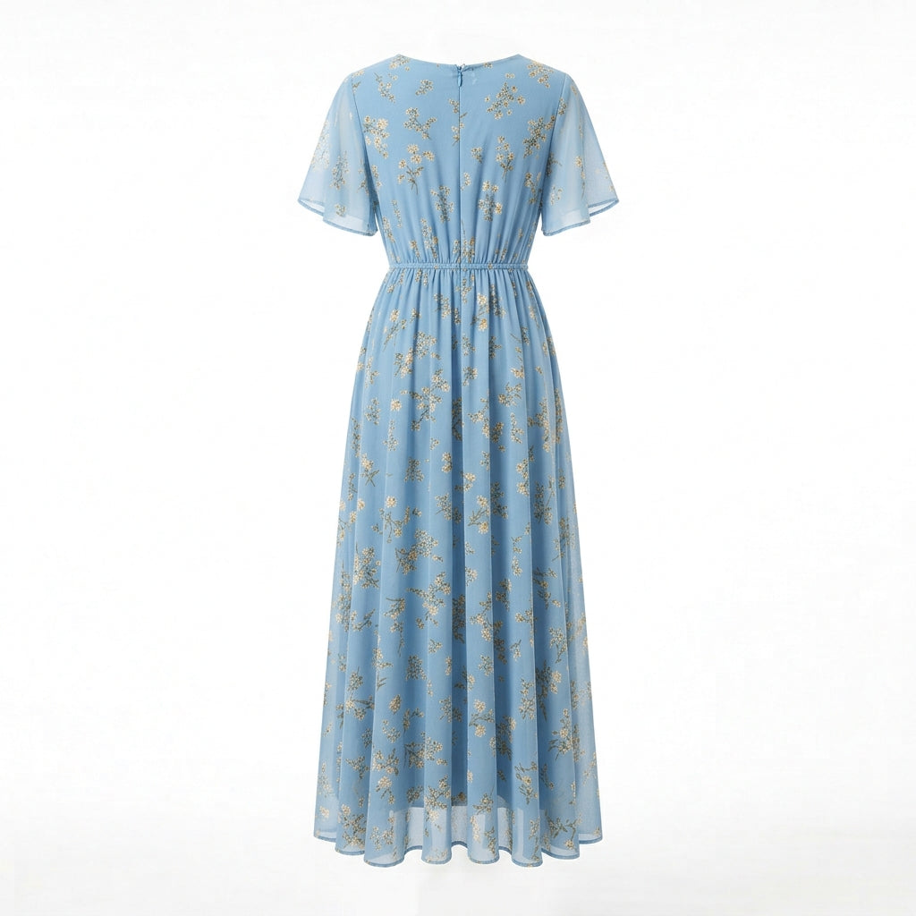 Floral Print Chiffon A-Line Maxi Dress